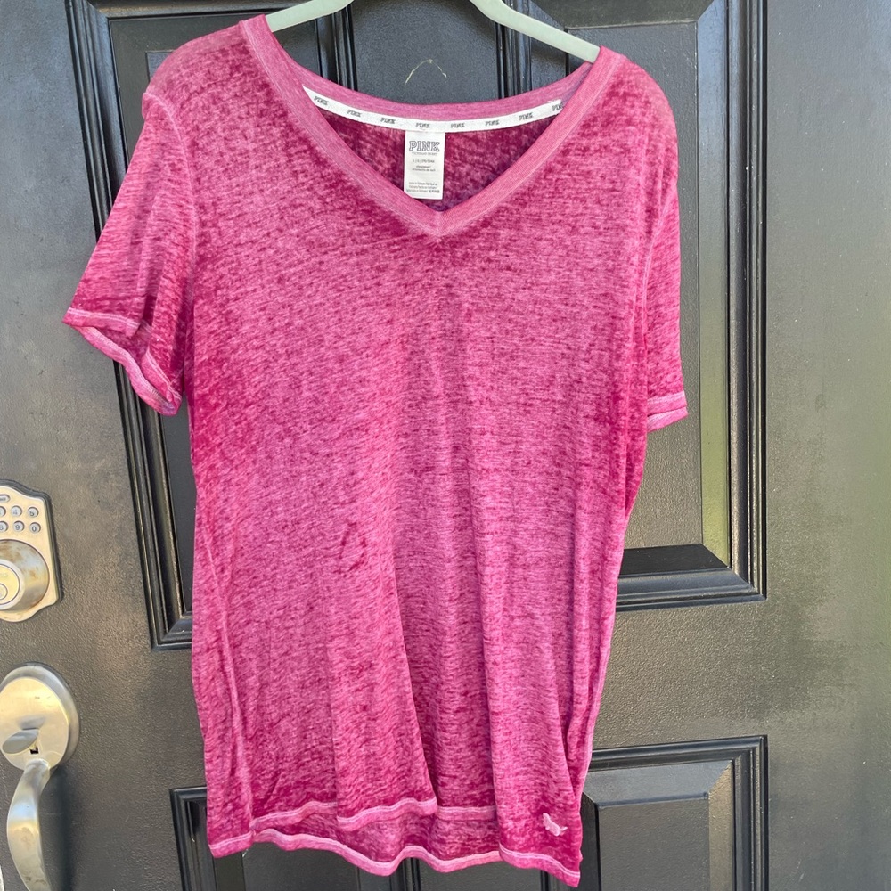 Maroon sheer soft V-neck T-shirt - Size Large - PINK by Victorias Secret
